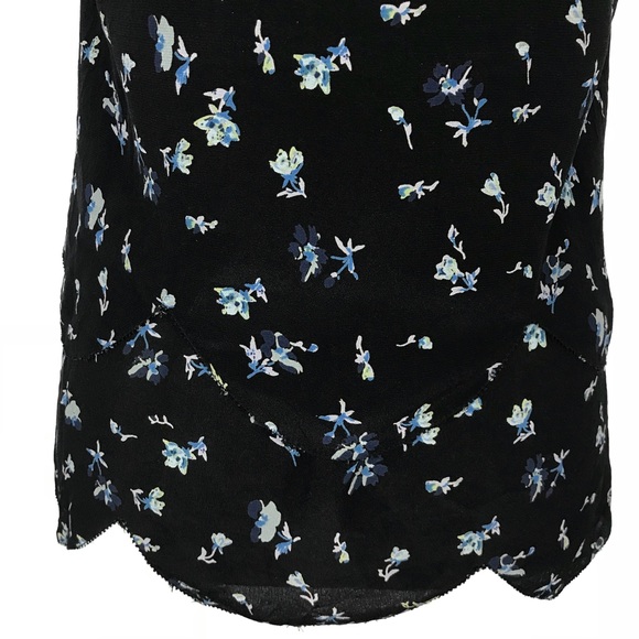 Joie Silk Floral Top Navy Scallop Hem Layered Tank - Picture 6 of 8